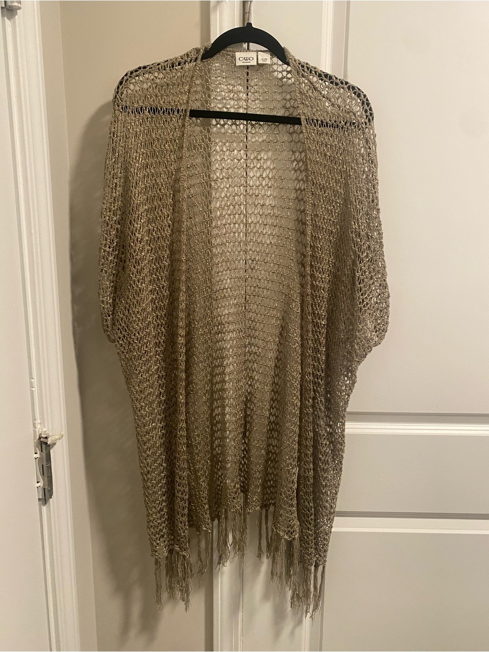 Cato Open-Weave Fringe Kimono Cardigan - Taupe